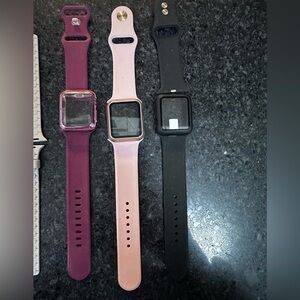 3 Smartwatch Set - Black, Pink, Purple Bands - Fits Large
